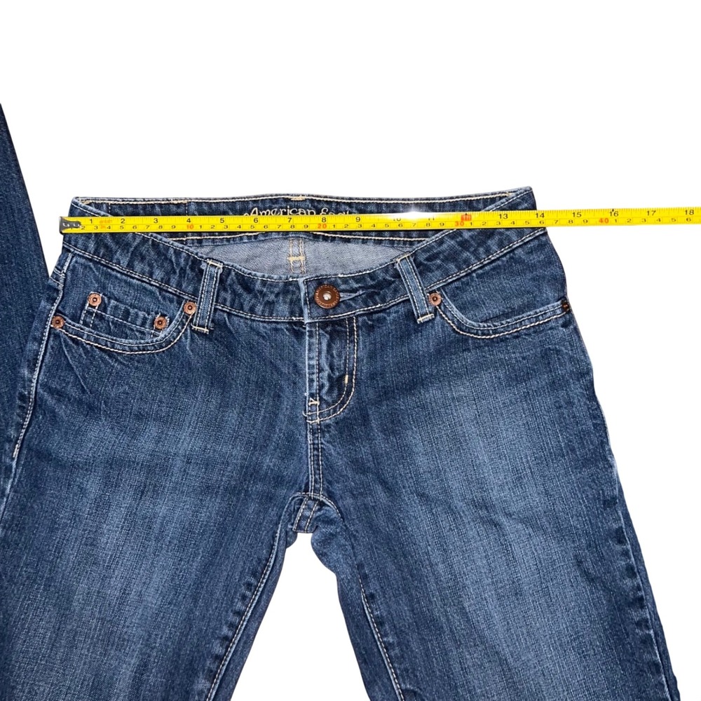 Y2K 2000s American Eagle Straight 77 Jeans Womens 0 Long Dark Wash Low Rise - Picture 9 of 13